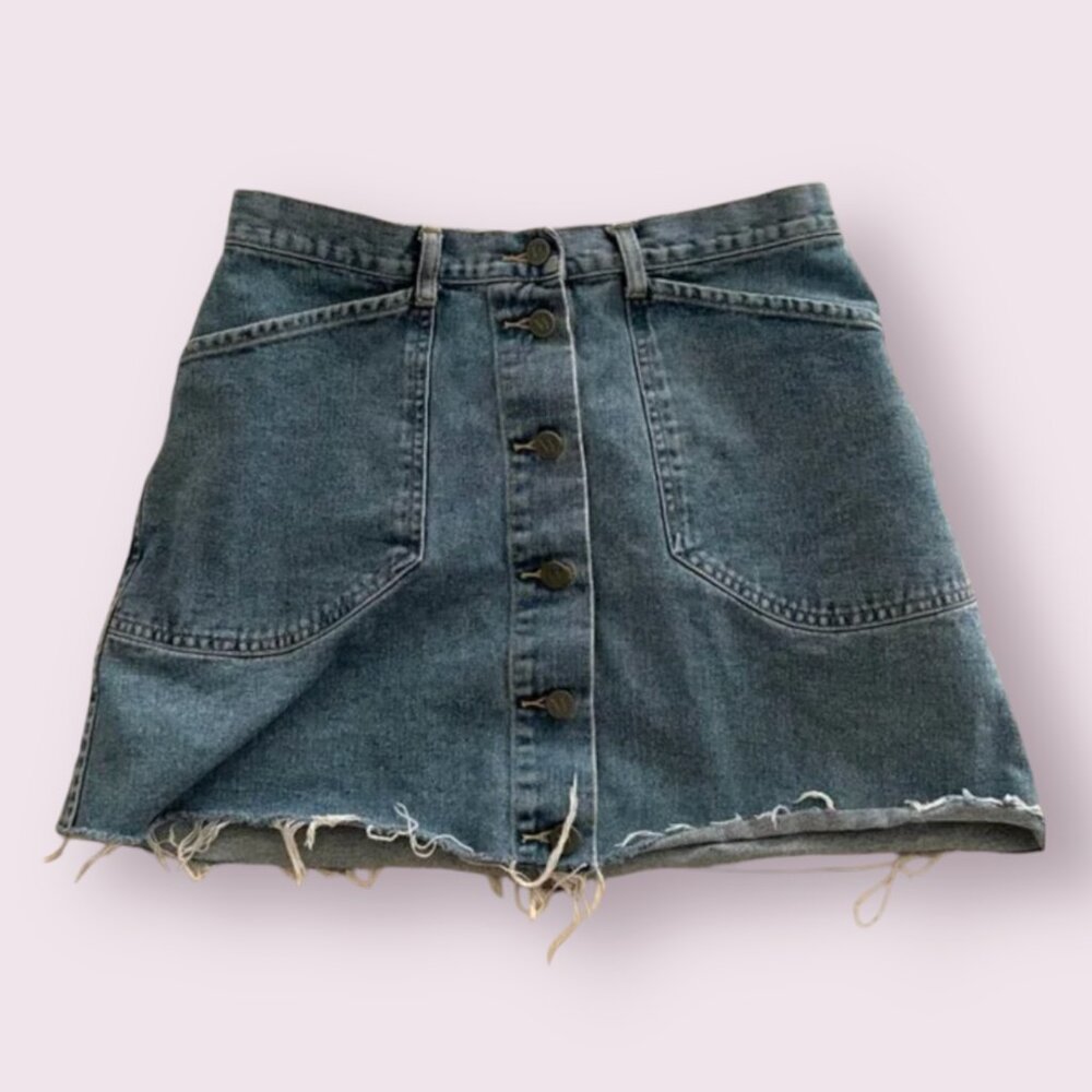 ⭐️ Button Front Jean Denim Frayed Cut Grunge Goth Boho Hipster Hippie Chic Skirt